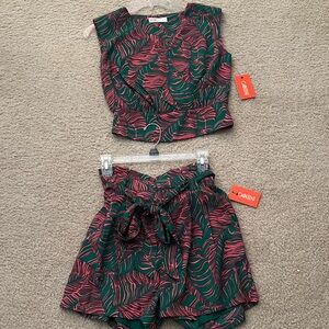 Coral High Waist Women Short-Set Green and Pink